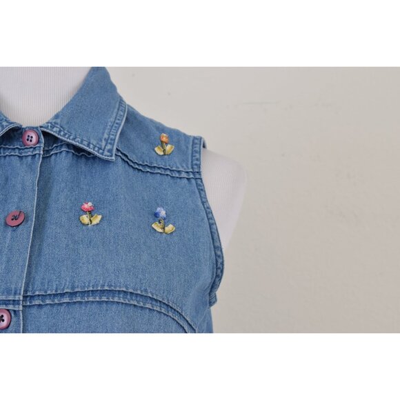 Vintage 80s Blue Sleeveless Shirt | size‎ M - Picture 5 of 10